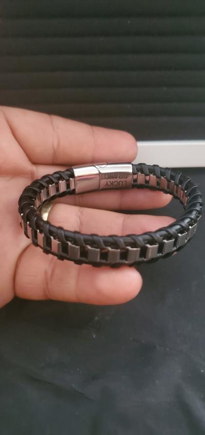 Mens Woven  Stainless Bracelet Black Magnetic Clasp no box