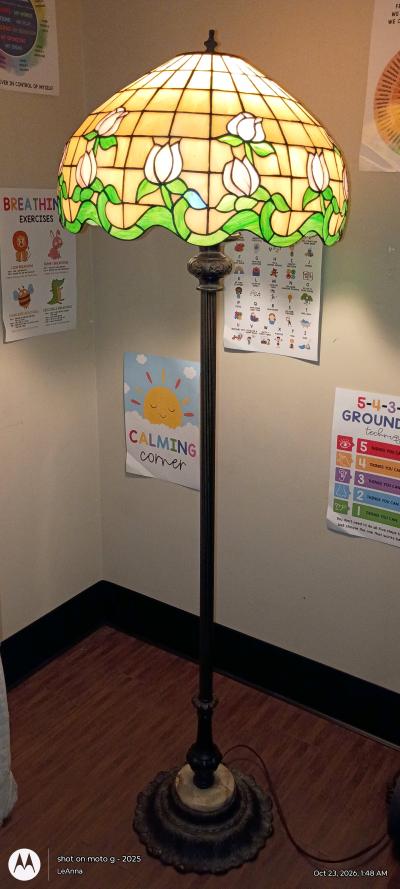 Vintage Tulip Slag Glass Floor Lamp  Heavy Ornate Base