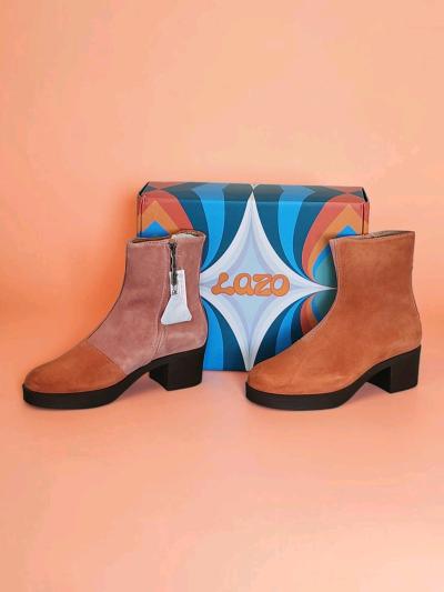 LAZO The Siren Suede Colorblock Ankle Boots NIB Orange Pink - Thumbnail 3