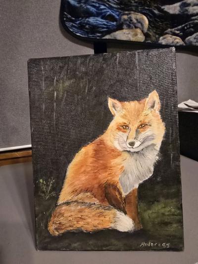 Original HandPainted Fox Canvas Oil Painting  Signed Art