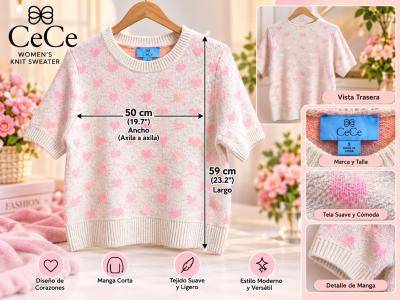 CeCe Womens Pink Heart Print Short Sleeve Knit
