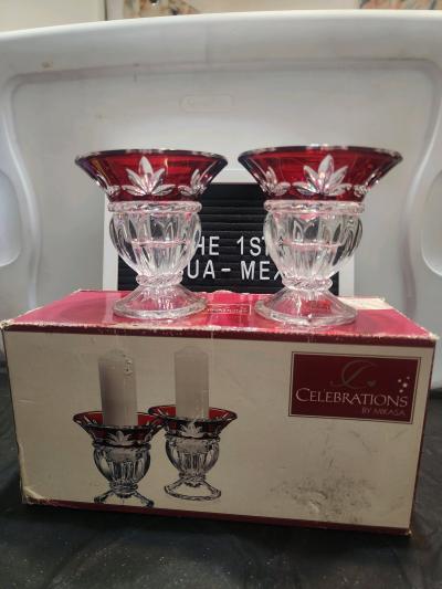 Mikasa Celebrations Corinth Ruby cuttoclear crystal candle h - Thumbnail 4