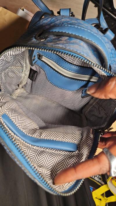 Chic Blue Snakeskin Embossed Mini Backpack  Exotic Textured - Thumbnail 3