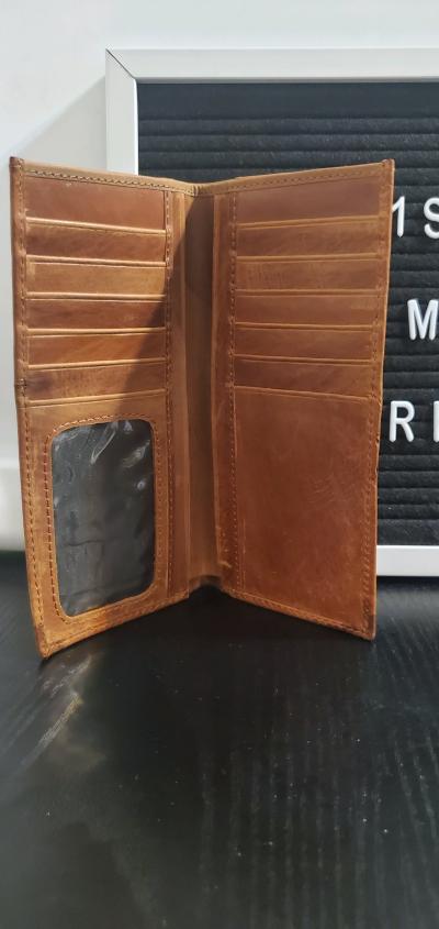 brown leather long bifold or trifold wallet - Thumbnail 3