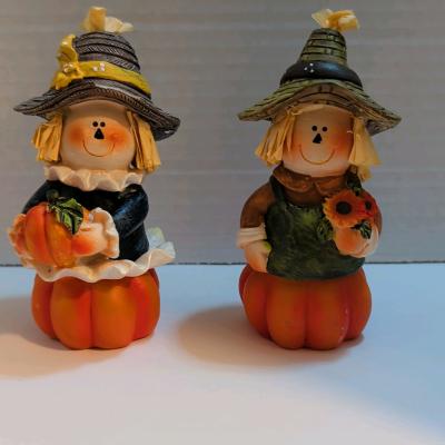 Halloween Hand Painted Resin Figurines Set of 2 Scarecrow Pu