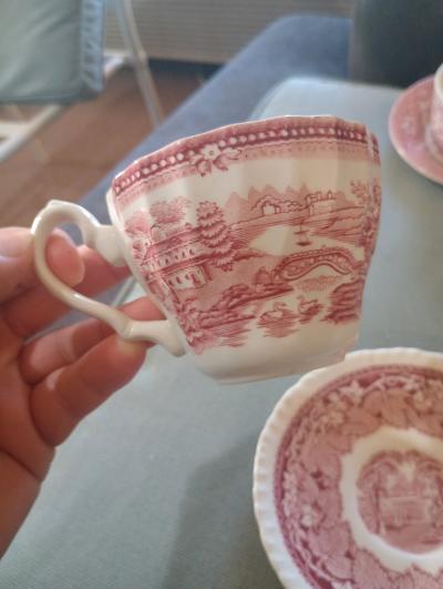 Masons vintage pink transferware tea cup n saucer 1890 1950 - Thumbnail 2
