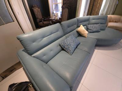 Teal Leather Sectional Sofa with Chaise - Thumbnail 4