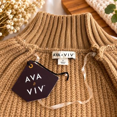 AVA  VIV Suter de Mujer Tejido Grueso Color Beige Camel - Thumbnail 6