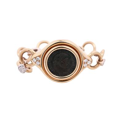 Bvlgari 18K Gold Ancient Coin Diamond Bracelet Circa 1966 2c
