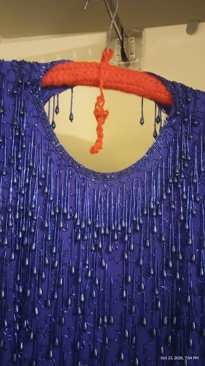 Royal Blue Sik and Rayon Beaded Gatsby Dress - Thumbnail 4