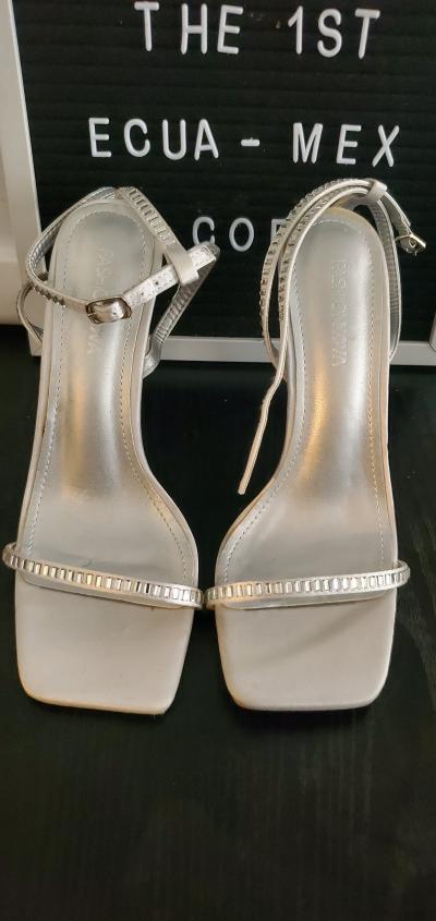 Fashion Nova Silver Embellished Heels no box