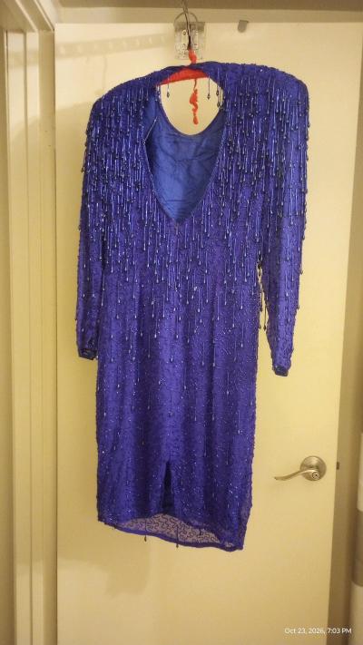 Royal Blue Sik and Rayon Beaded Gatsby Dress - Thumbnail 2