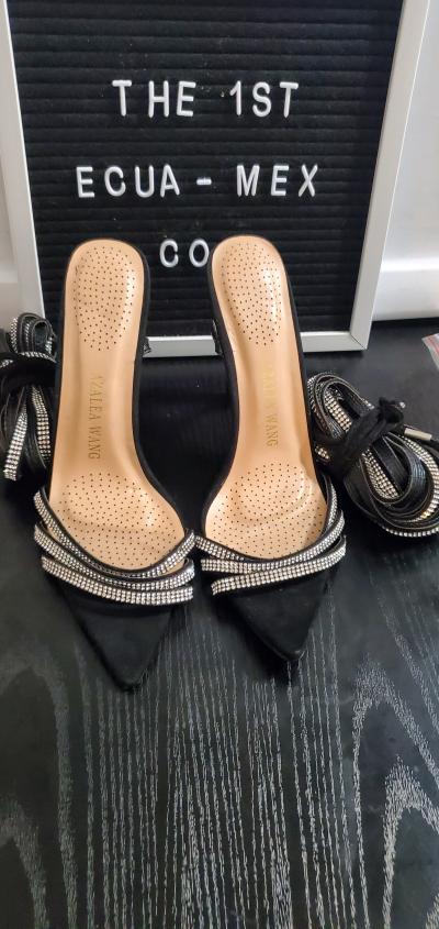Azalea Wang Black Rhinestone LaceUp Heels