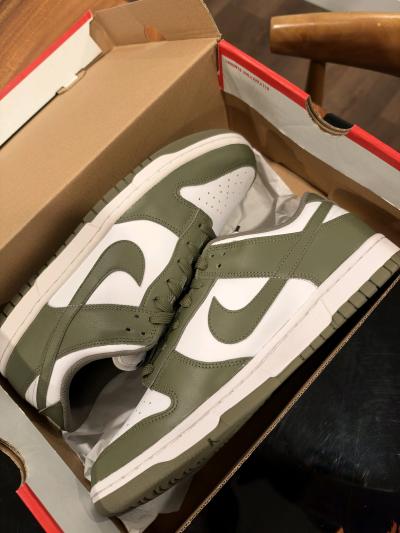 Nike Dunk Low Medium Olive White Sneakers - Thumbnail 3