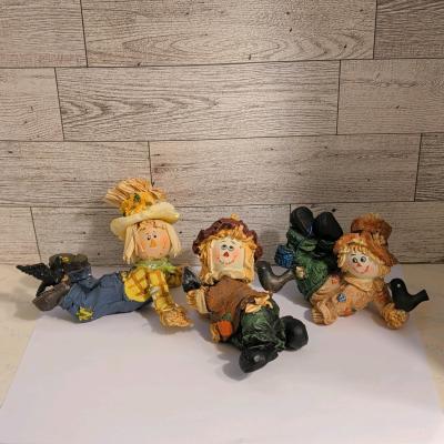 Set of 3 Scarecrow Harvest Figurines Hand Painted Resin