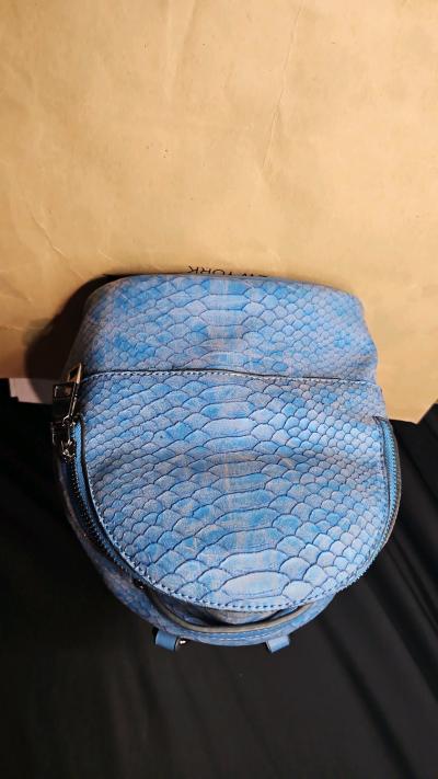 Chic Blue Snakeskin Embossed Mini Backpack  Exotic Textured