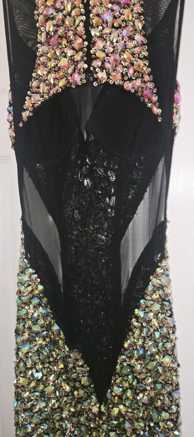 Simply Couture Black Mesh Backless Dress with Iridescent Cry - Thumbnail 6