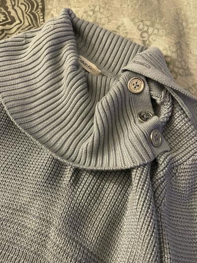 This is a grey Calvin Klein Womens Buttoned CowlNeck Sweater - Thumbnail 4