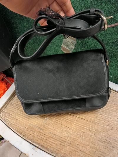 Talbots Black Signature Jacquard Canvas  Leather Trim Crossb