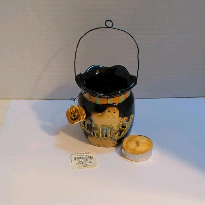 Spookyville Halloween Ghost Cauldron Tea Light Candle Holder