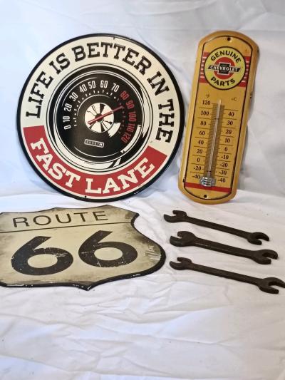 VINTAGE AUTOMOTIVE GARAGE SIGN AND DECOR BUNDLE
