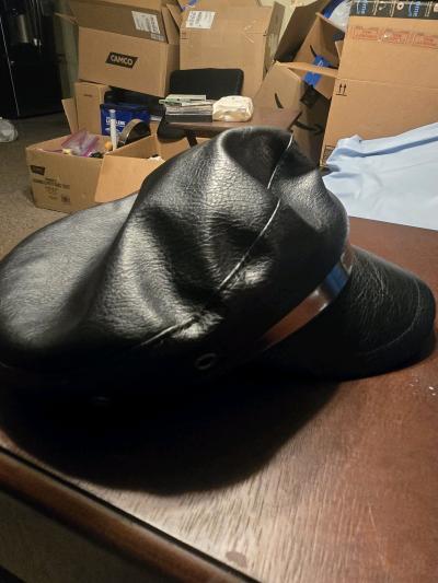 Black Faux Leather Fiddler Cap  Officer Hat with Red Cross P - Thumbnail 4