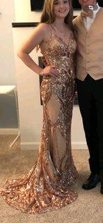 Embellished Nude Maxi Dress with Gold Sequin Detail - Thumbnail 2