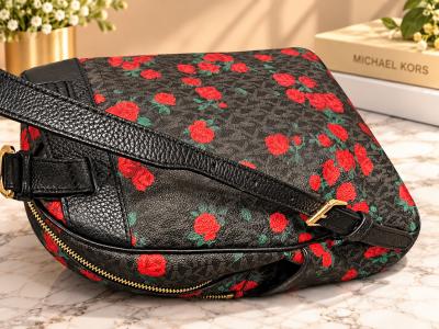 Michael Kors Signature Rose Floral Print Backpack Black Red - Thumbnail 4