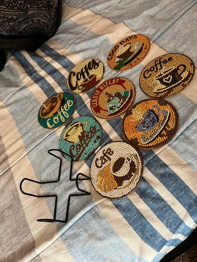 Diamond Art Coffee Coasters - Pack of 8 - Metal Holder