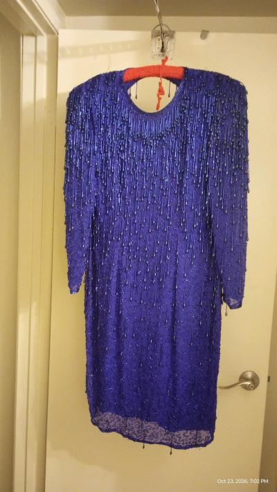 Royal Blue Sik and Rayon Beaded Gatsby Dress