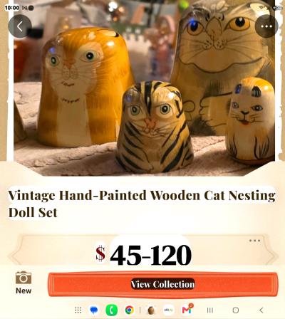 Adorable hand painted Vintage cat Russian nesting dolls - Thumbnail 2