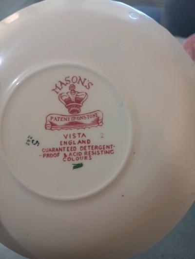 Masons vintage pink transferware tea cup n saucer 1890 1950 - Thumbnail 3
