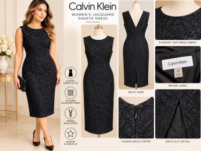 Calvin Klein Womens Black Floral Jacquard Sheath Dress  Size