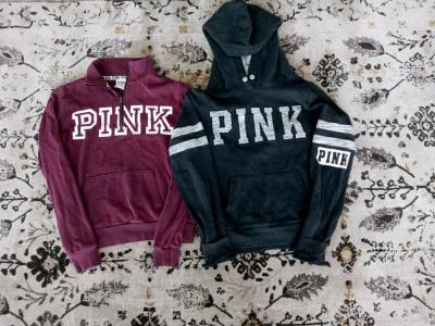 Bundle of 2 Victorias Secret PINK Pullover Sweatshirt Hoodie