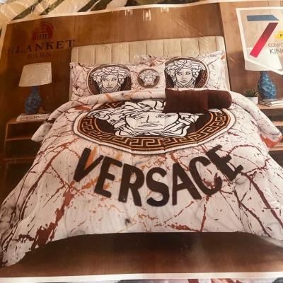 VersaceStyle King Comforter Set in Brown Beige and Black wit - Thumbnail 4