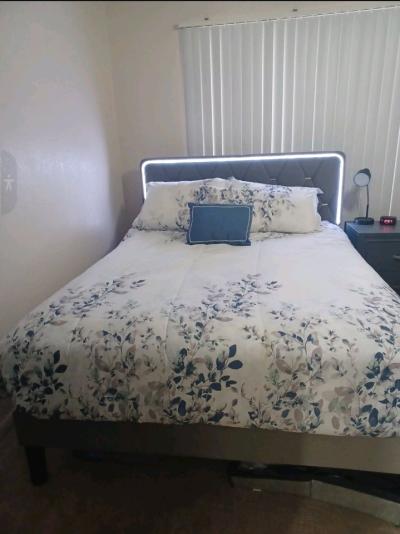 Grey Upholstered Queen Bed Frame - Thumbnail 2