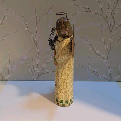 Wooden Harvest Angel Figurine   Metal Wings Halo Painted 3D - Thumbnail 6