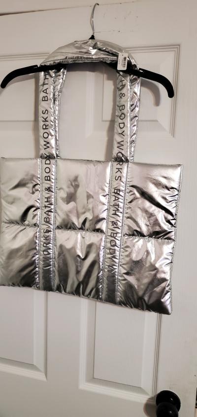 Bath  Body Works Silver Puffer Tote Bag