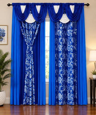 curtains blue and white